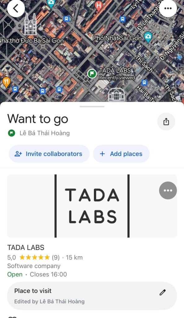 Lưu trữ và phân loại TADA LABS trên Google Maps