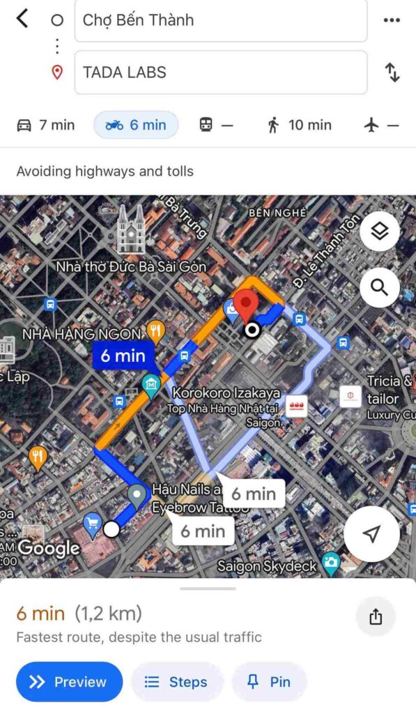 Tuyến đường từ Chợ Bến Thành tới TADA LABS trên Google Maps